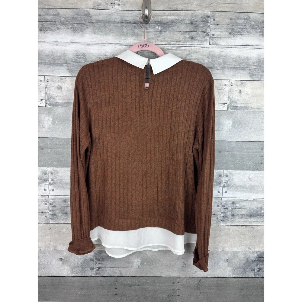 Faith And Joy Women's Large Gemmed Collared Long Sleeve Sweater